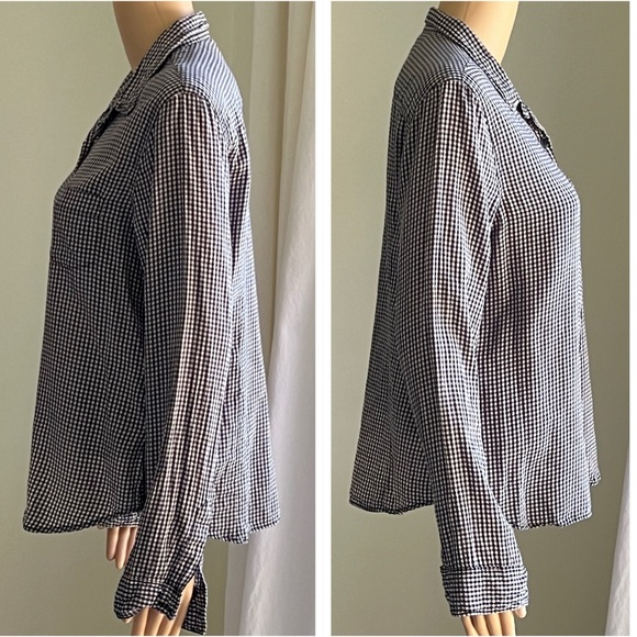 DENIM & SUPPLY Navy Blue Women's Gingham Plaid Button Up Tomboy Shirt Size Large - Picture 9 of 13
